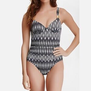 SPANX Black and White Patterned One Piece Swimsuit